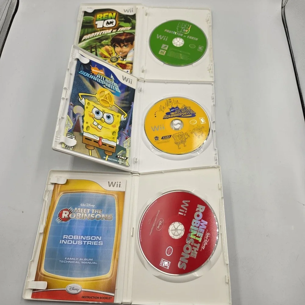 Nintendo Wii 3 Game Lot SpongeBob Atlantis Ben10 Meet The Robinsons 2006 Complet
